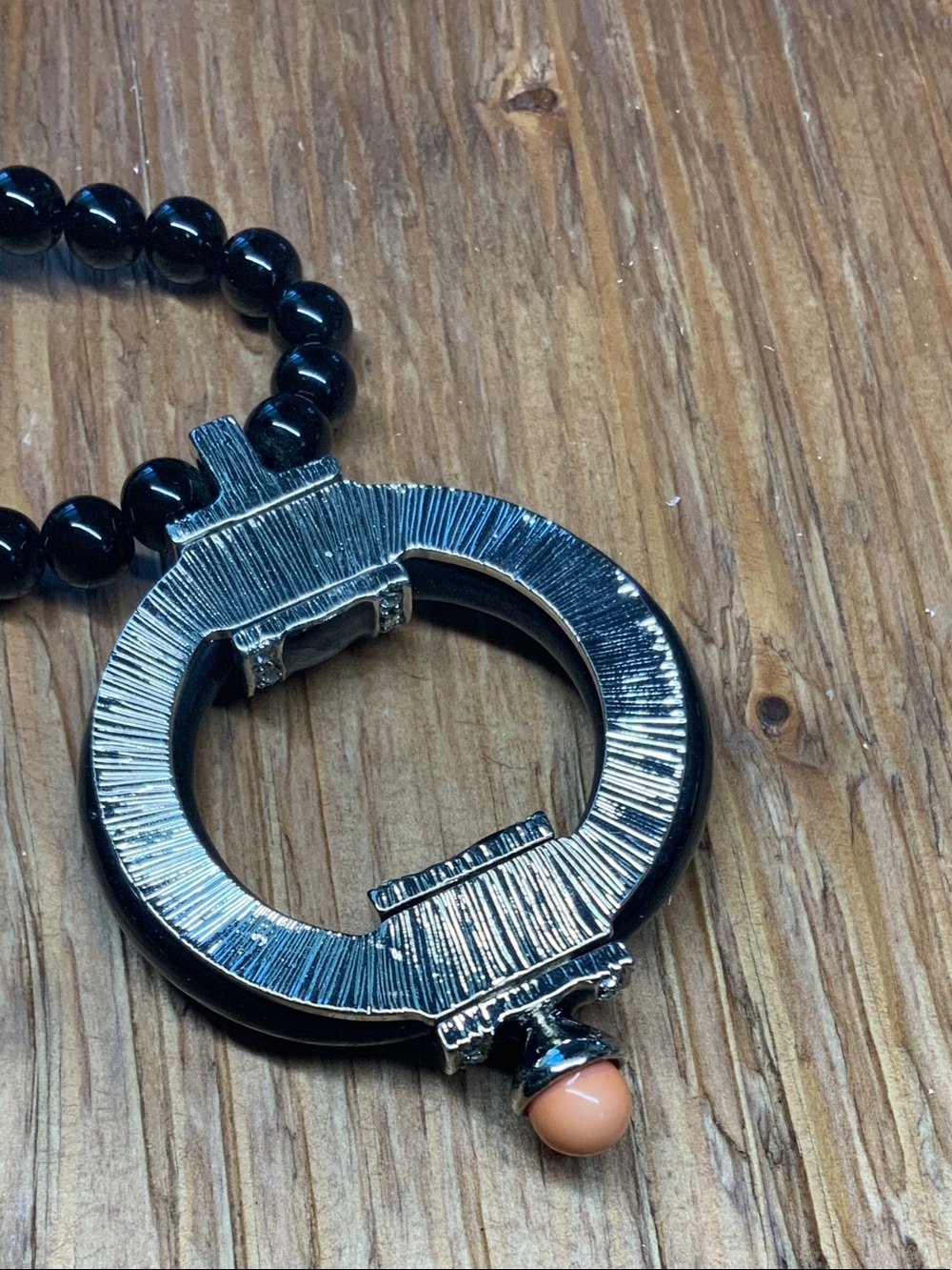 Banana Republic Black Beaded with Crystal-Trim Circle and Peach Accent Necklace - Picture 5 of 6